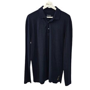 Fendi Mens Long Sleeve Polo Henley Shirt Size 54 US XXL Navy Collared Logo